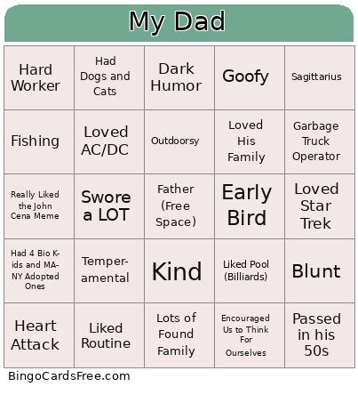 My Father Bingo Cards Free Pdf Printable Game, Title: My Dad