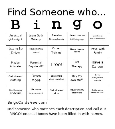 My Goals Til' 2030 Bingo Card