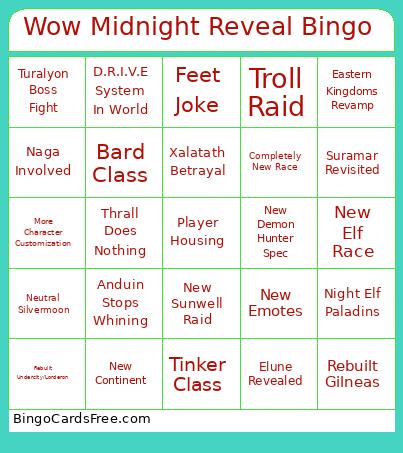 My Midnight Reveal Bingo Card