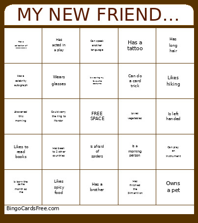 MY NEW FRIEND… Bingo Card