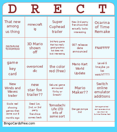 My Nintendo Direct Bingo Card