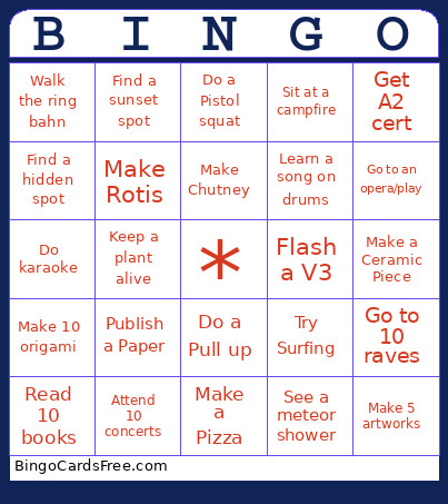 My Nyr Bingo Card