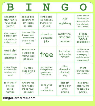 my oscars bingo Cards Free Pdf Printable Game, Title: BINGO