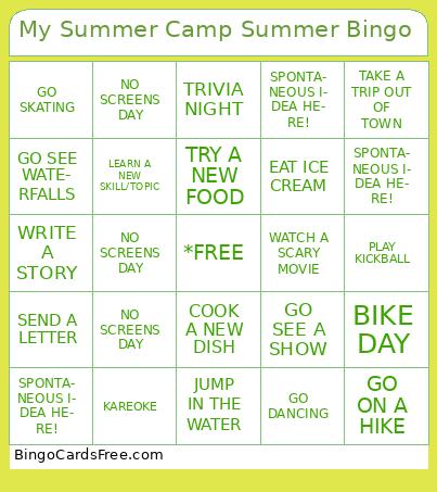 My Summer Camp Summer Bingo