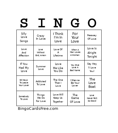 My Valentine Bingo Card