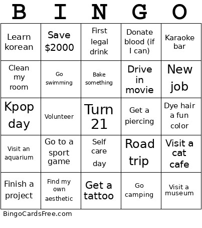 My Year Goals Bingo Card