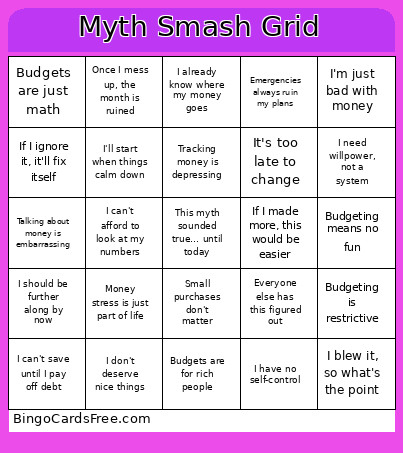 Myth Smash Grid Bingo Card