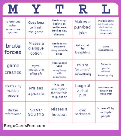Mytrel Bingo Card