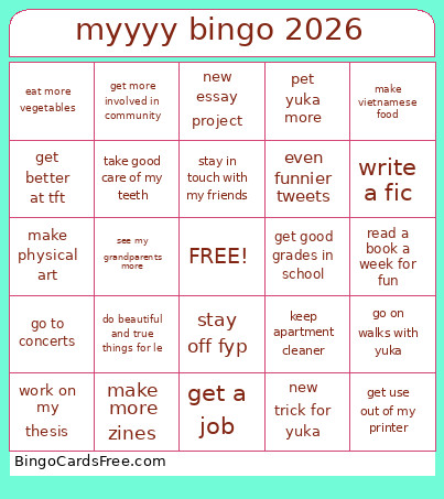 Myyyy 2026 Bingo Card