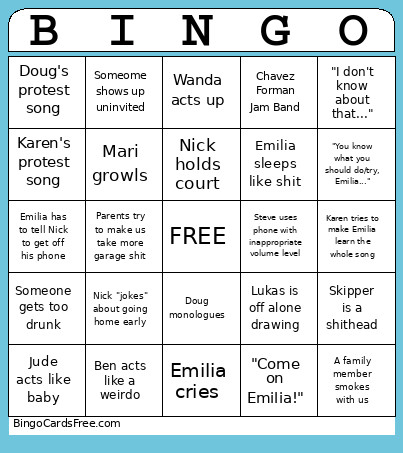 N+E's Big Trip Bingo Card