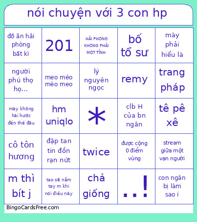 Nói Chuyện Với 3 Con Hải Phòng Bingo Card