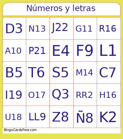 Números Y Letras Bingo Card