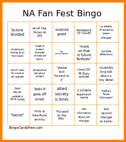 NA Fan Fest Bingo Card