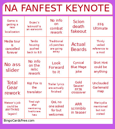 NA FANFEST KEYNOTE Bingo Card