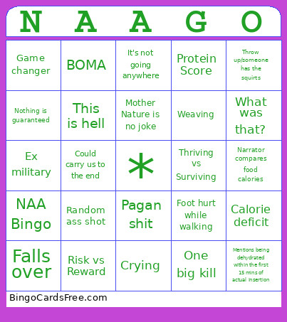 NAAGO Bingo Card