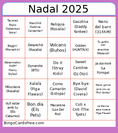 Nadal 2025 Bingo Card
