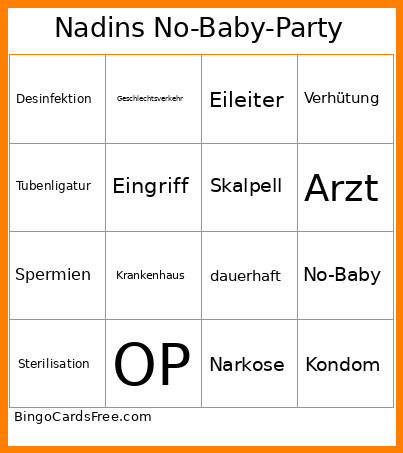 Nadins No-Baby-Party Bingo Card