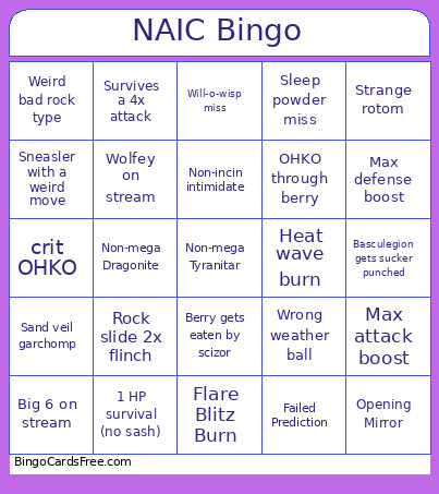 NAIC Bingo Card