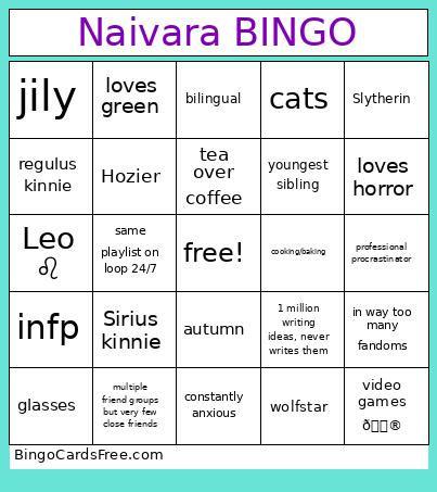 Naivara Bingo Card