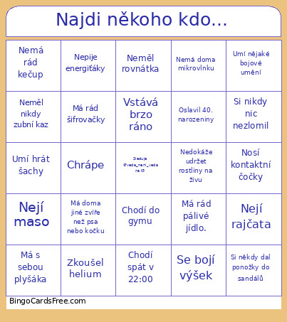 Najdi Někoho Kdo... Bingo Card