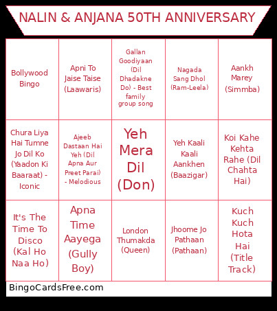 NALIN & ANJANA 50TH ANNIVERSARY Bingo Card