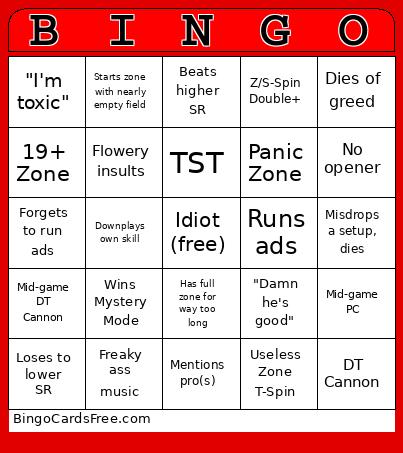 NAM Tetris Bingo Card