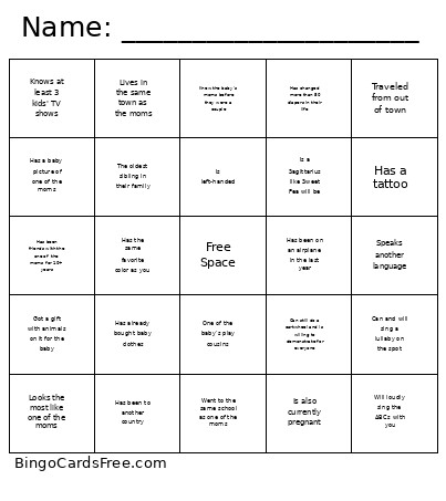 Name: _____________________ Bingo Card