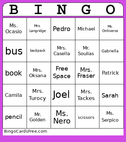Name Bingo Card