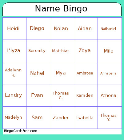 Name Bingo Card