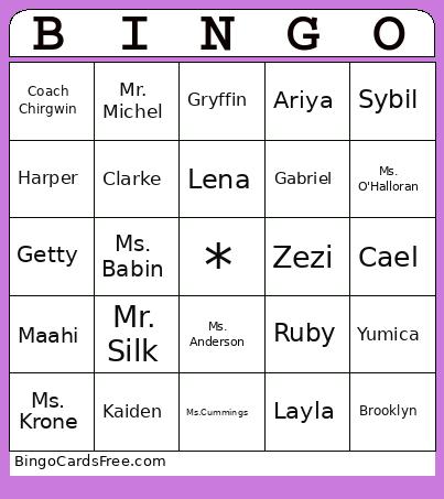 Name Bingo Card