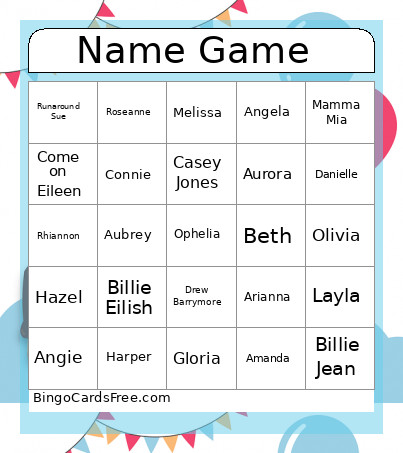 Name Game Bingo Card