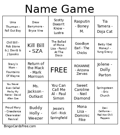 Name Game Bingo Card