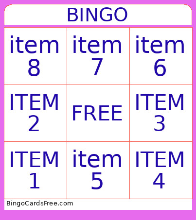 NAME OF GAME Bingo Card