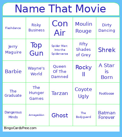 Name That Movie Bingo Card