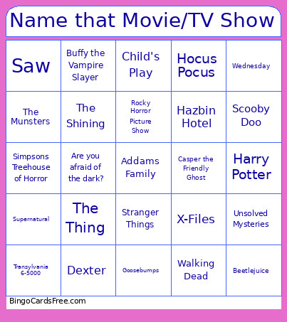 Name That Movie/TV Show Bingo Card