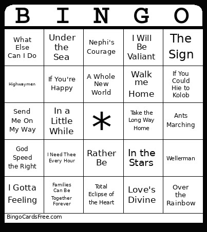 Name That Tune Bingo Card