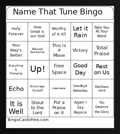 Name That Tune Bingo Card