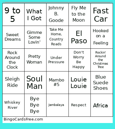 Name That Tune Bingo Card