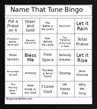Name That Tune Bingo Card