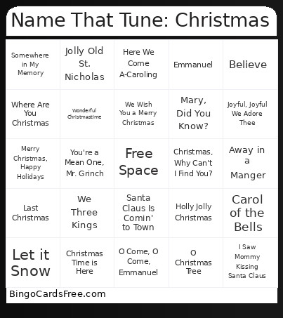 Name That Tune- Christmas Songs Bingo Card