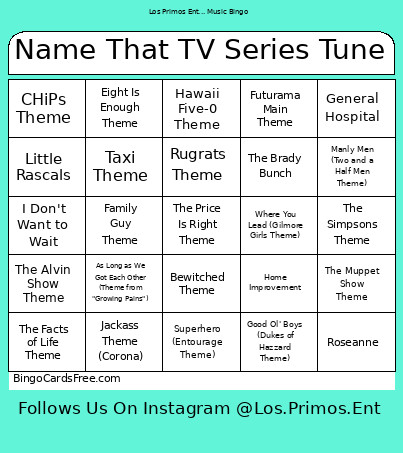 Name That TV Series Tune Bingo Card