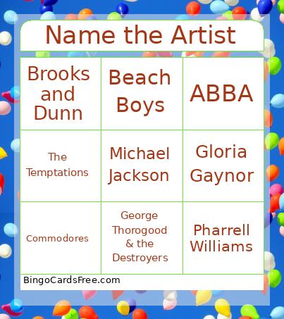 Name The Artist Bingo