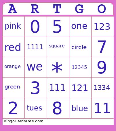 Namers Bingo Card