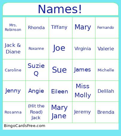 Names! Bingo Card