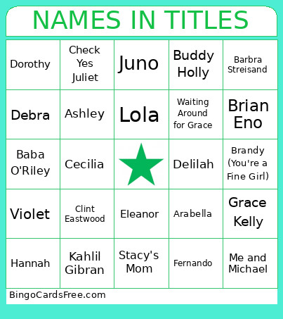 Names In Titles Bingo Card