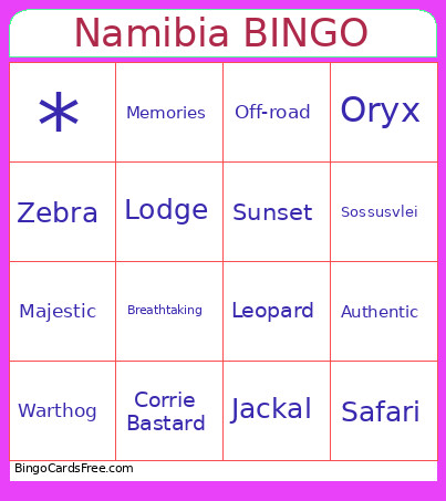 Namibia Bingo Card