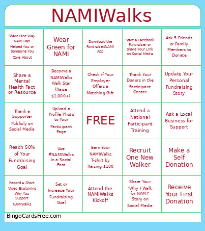 NAMIWalks 2026 Bingo Card