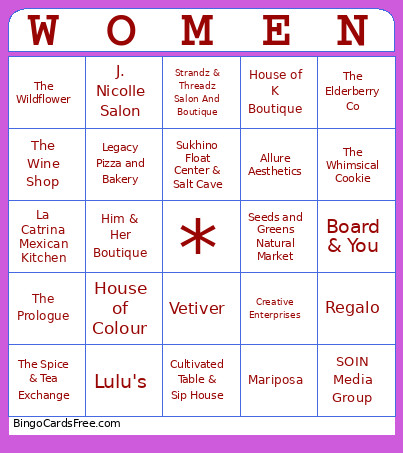 NAMS Women's Day Celebration Bingo Card