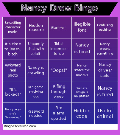 Nancy Drew Bingo Card