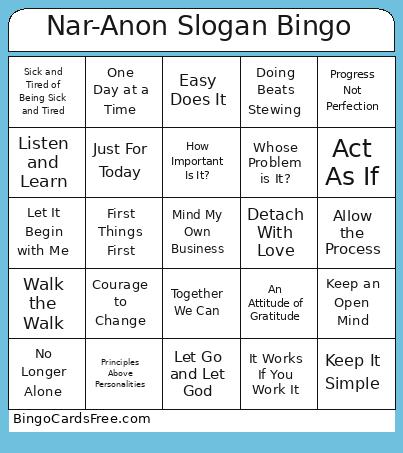 Nar-Anon Slogan Bingo Card 2